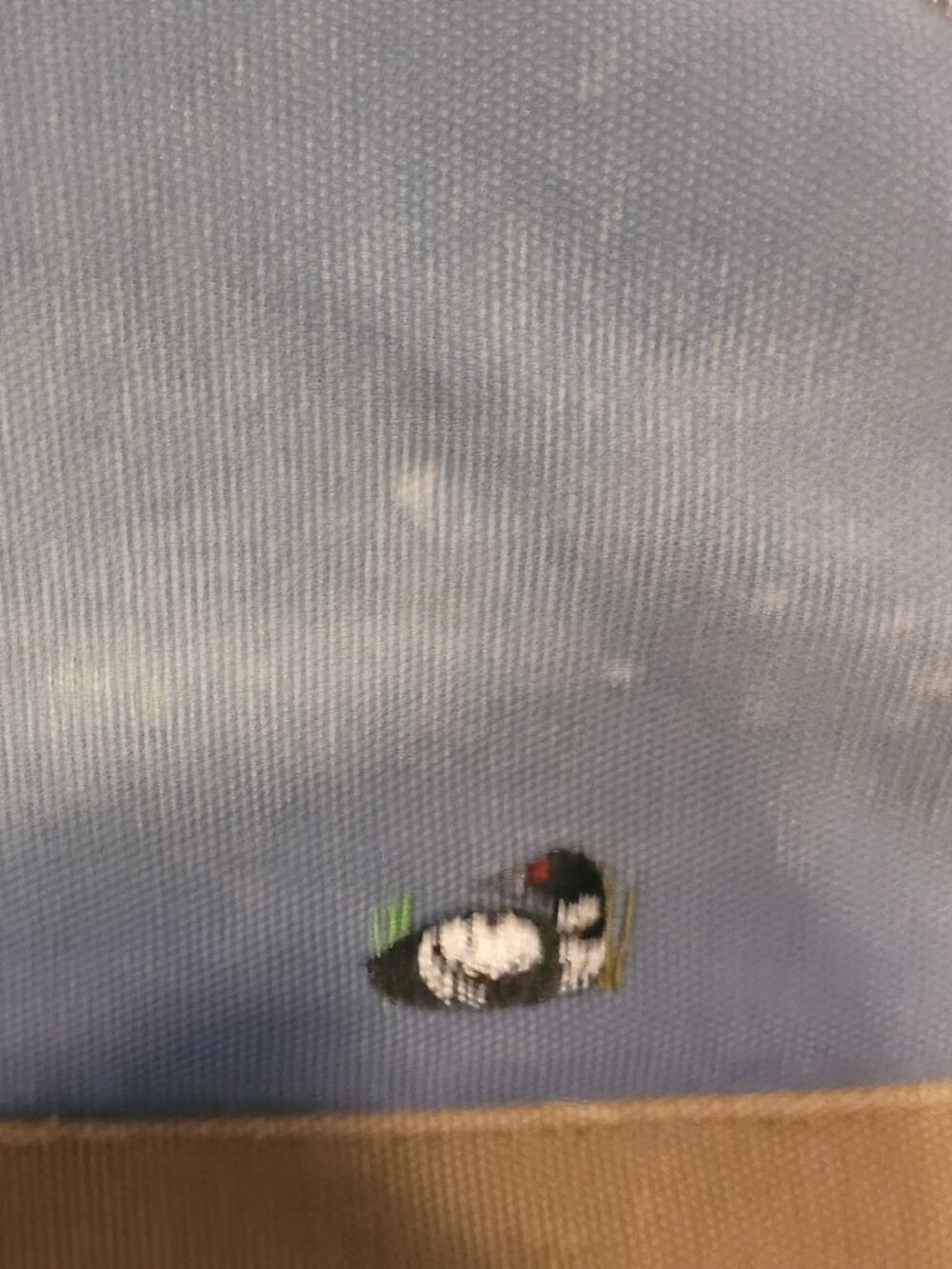 Vintage L.L. Bean Rolling Canvas Duffle Bag w/ Leather Accents Unique Duck Print - Picture 9 of 11